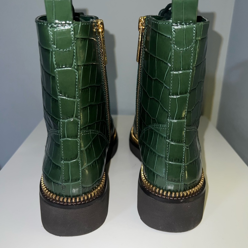 Green Crocodile-Embossed Lace-Up Micheal Kors Boots - Picture 2 of 8